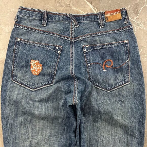 Vintage Rocawear Jeans Mens 34x34 Baggy Loose Denim Embroidered Hip Hop Rap Jay - Picture 5 of 16